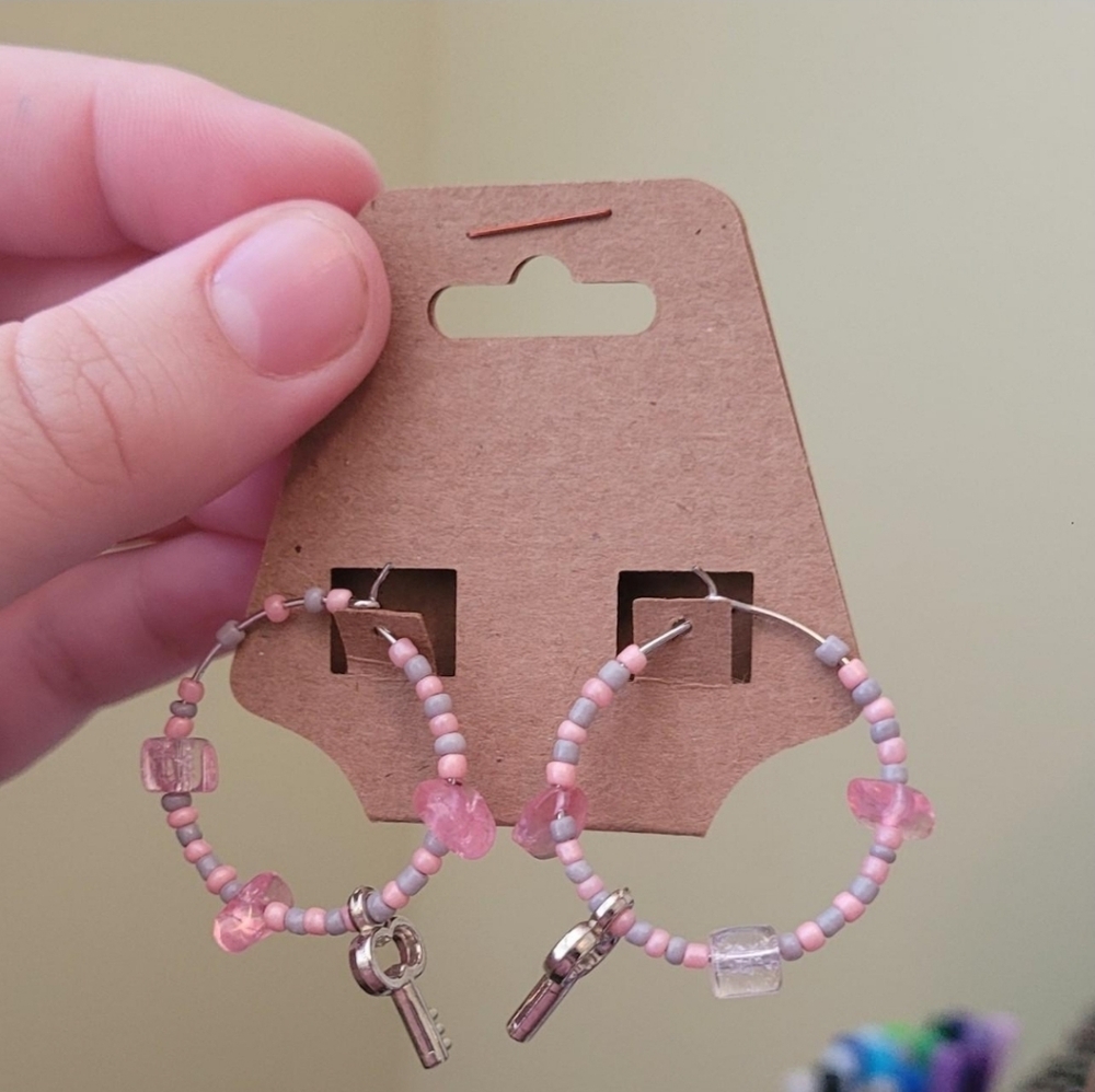 Fairy Grunge "Key To My Heart" Beaded Hoop Earrings